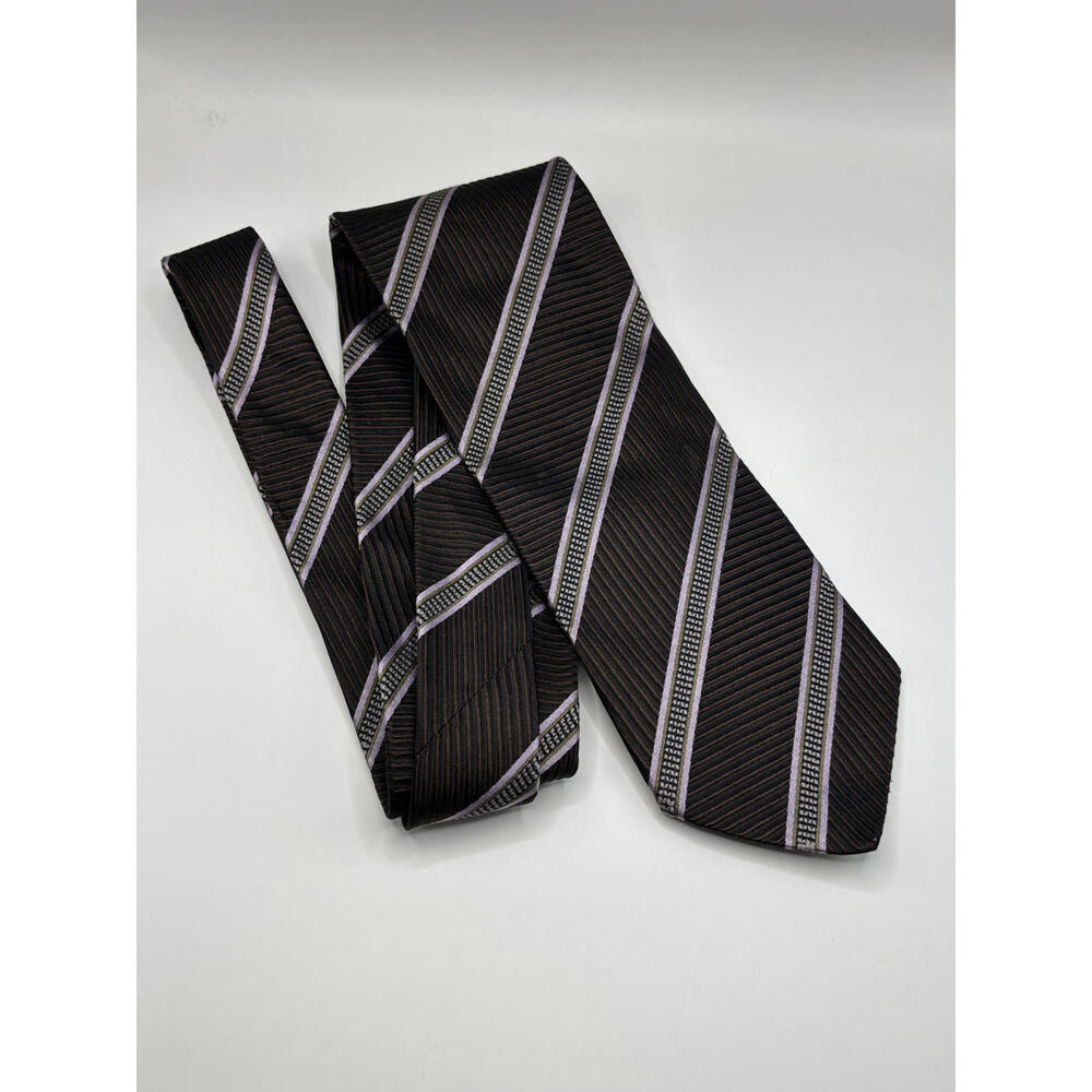 Hugo Boss Tie Black/Brown/Lavender Striped Men's REPP Tie Silk Made in Italy